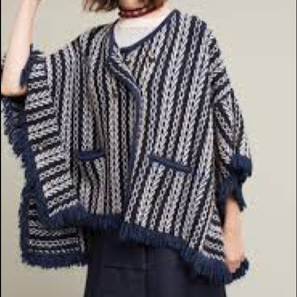 Anthropologie Sweaters - Anthropologie Sleeping On Snow blue fringe poncho 
One Size
